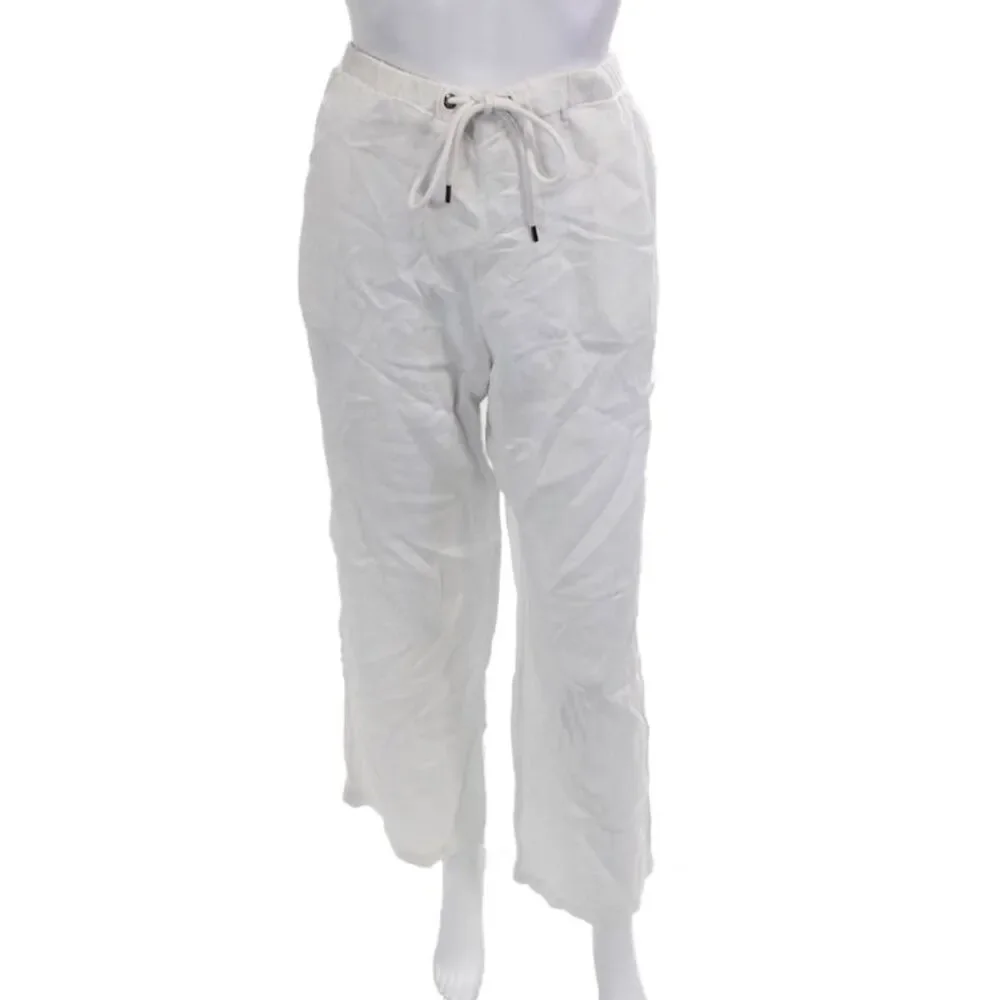 James Perse Women Cropped Linen Pants White Drawstring Size 1